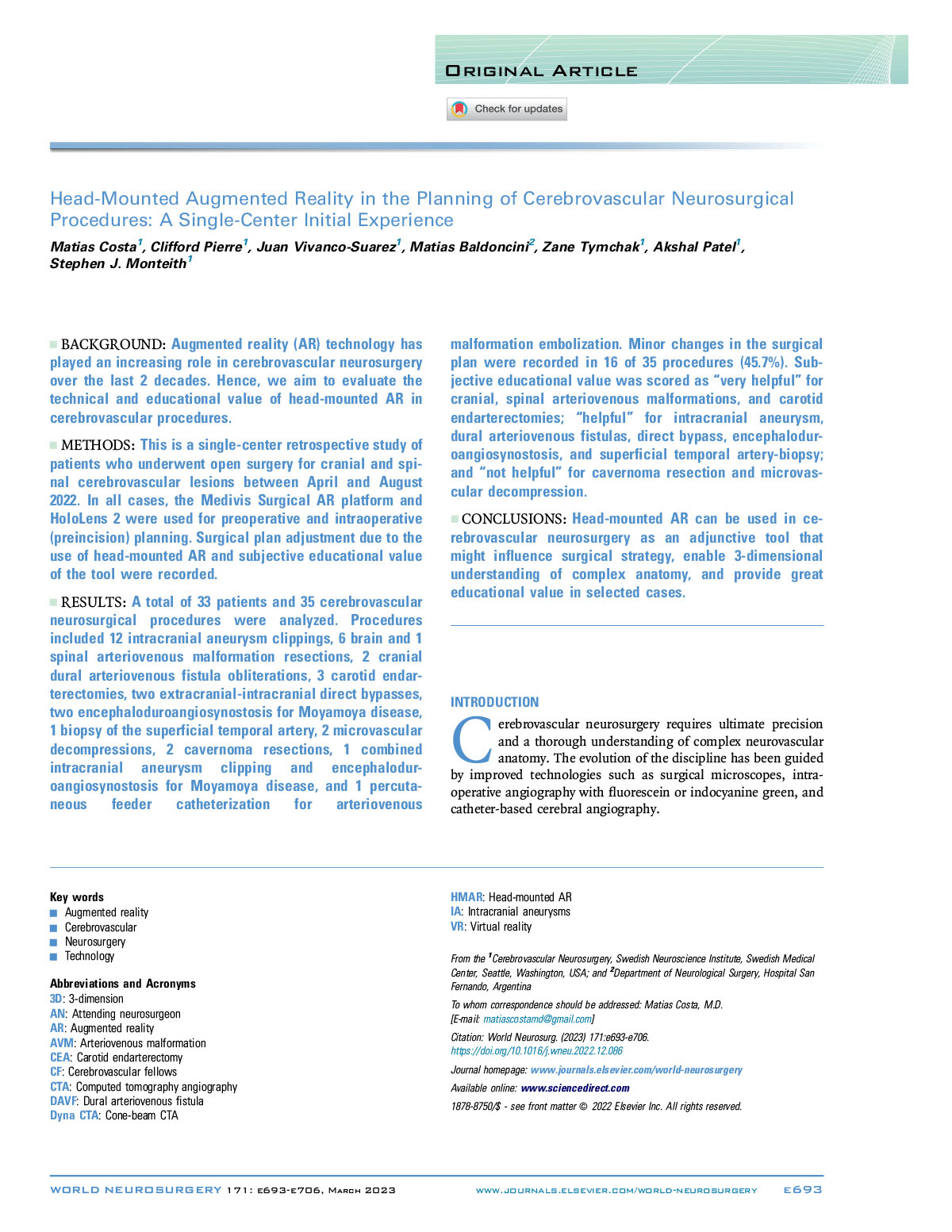 Head-Mounted Augmented Reality in the Planning of Cerebrovascular Neurosurgical Procedures